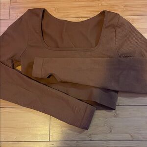 Elegant Brown Square Neck Crop Top